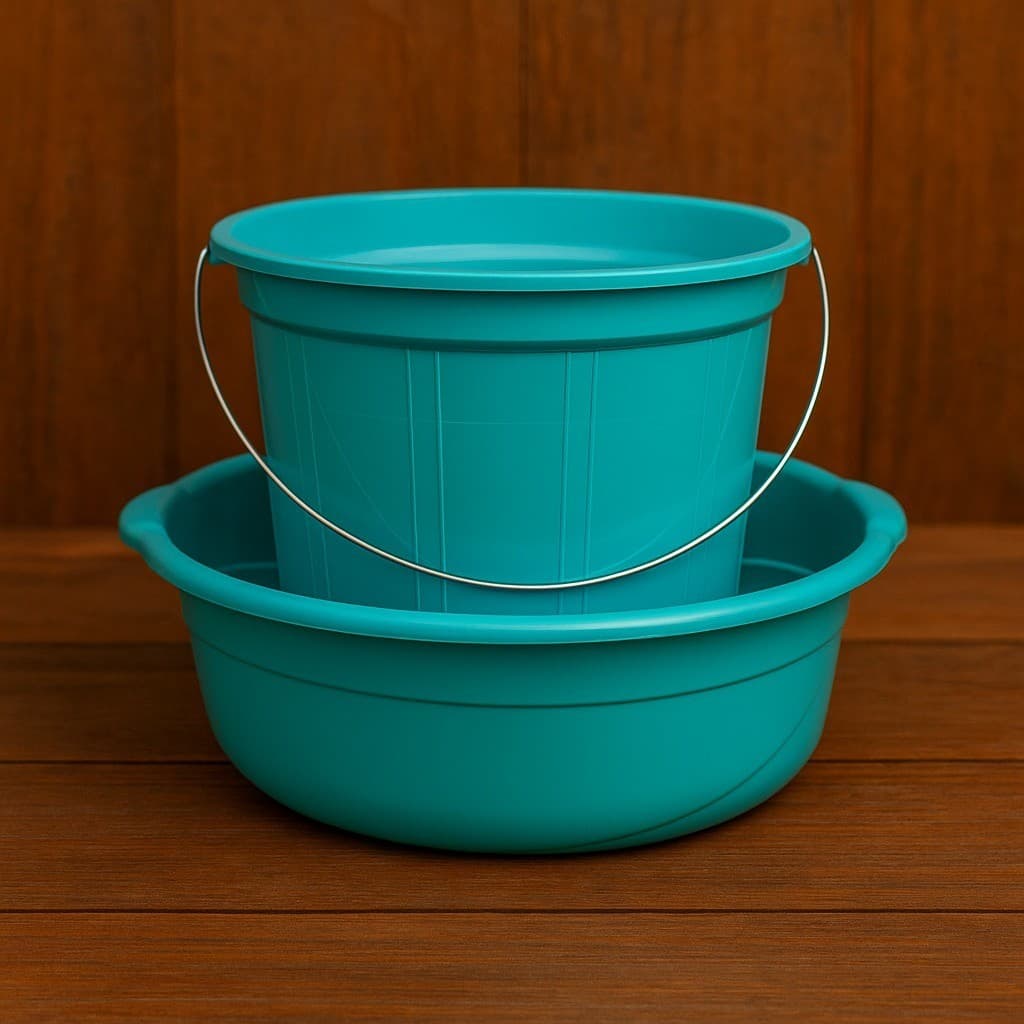 Kit Bacia e Balde Tiffany em Plástico Resistente – Balde 7L e Bacia 6,5L para Limpeza e Cozinha