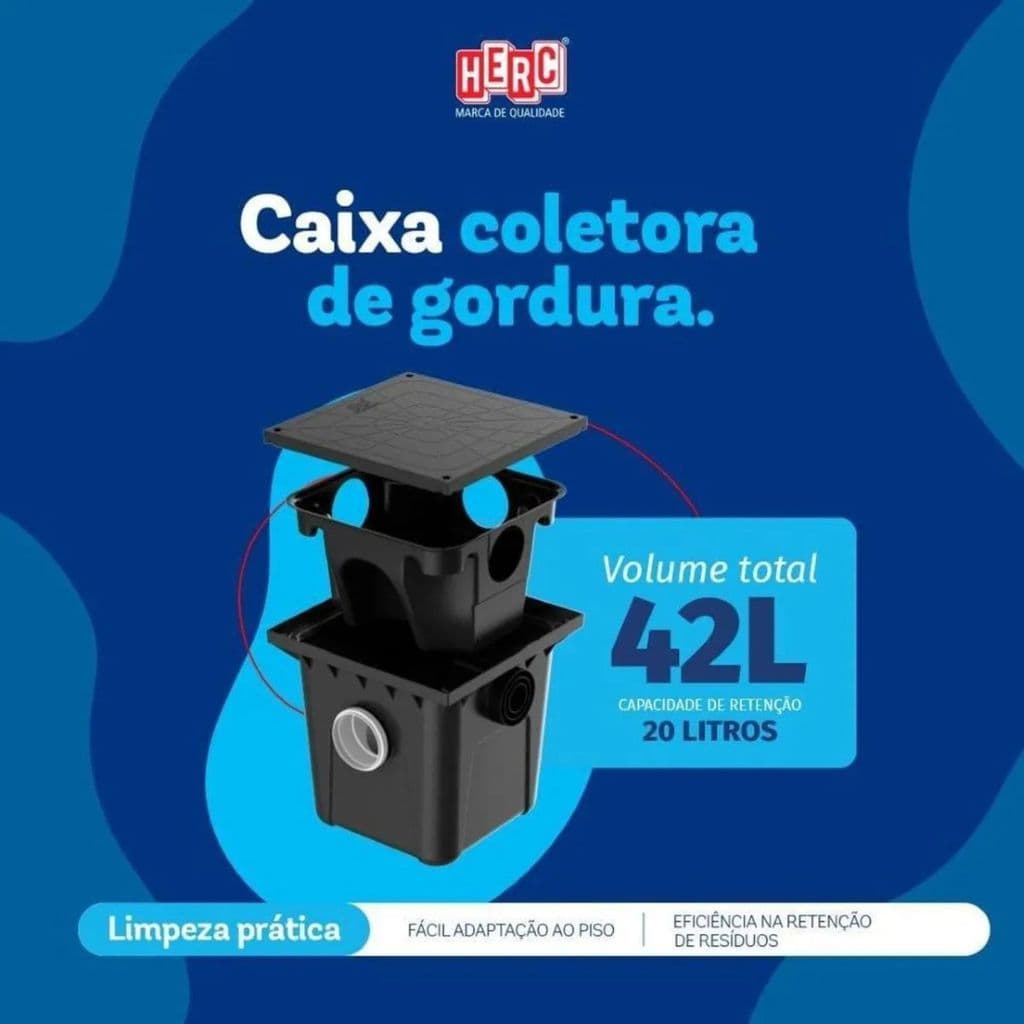 Caixa Coletora De Gordura Com Cesto Coletor E Tampa Até 42 Litros Herc Cor Preto