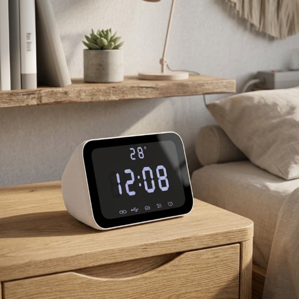 Caixa de Som Portátil Bluetooth 15W Relógio Despertador LED Função Temperatura Ambiente para Quarto Escritório Casa