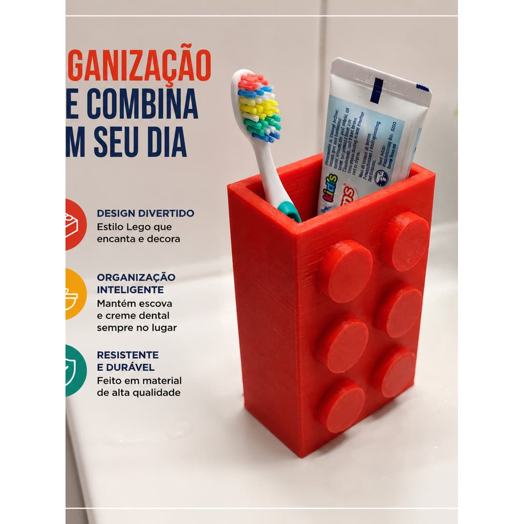 Porta Escova De Dente Lego Organizador Banheiro Porta Creme Dental Infantil Decorativo 3D Colorido Lavabo Kids