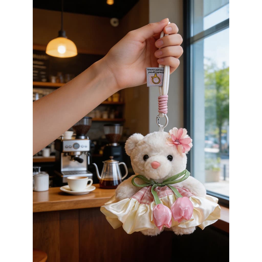 Urso bonito boneca de pelúcia saco pingente xadrez saia flor tulipa fantoche decoração pingente presente boneca