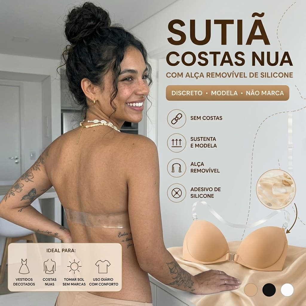 Sutiã Com Bojo Costa Nua Alça De Silicone Removível Soutien Invisível Tomara Que Caia Feminino