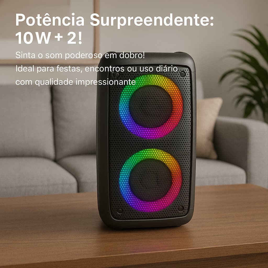 Caixa De Som Bluetooth Potente 10w X 2 Com Led Rgb Alto-falante Grasep D-4232 Preto