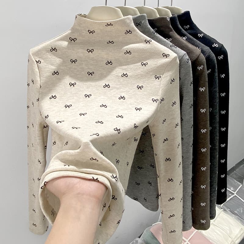 H578 meia gola alta estilo ocidental camisa de fundo interno fino-ajuste topo mais magro olhar arco Floral manga longa f