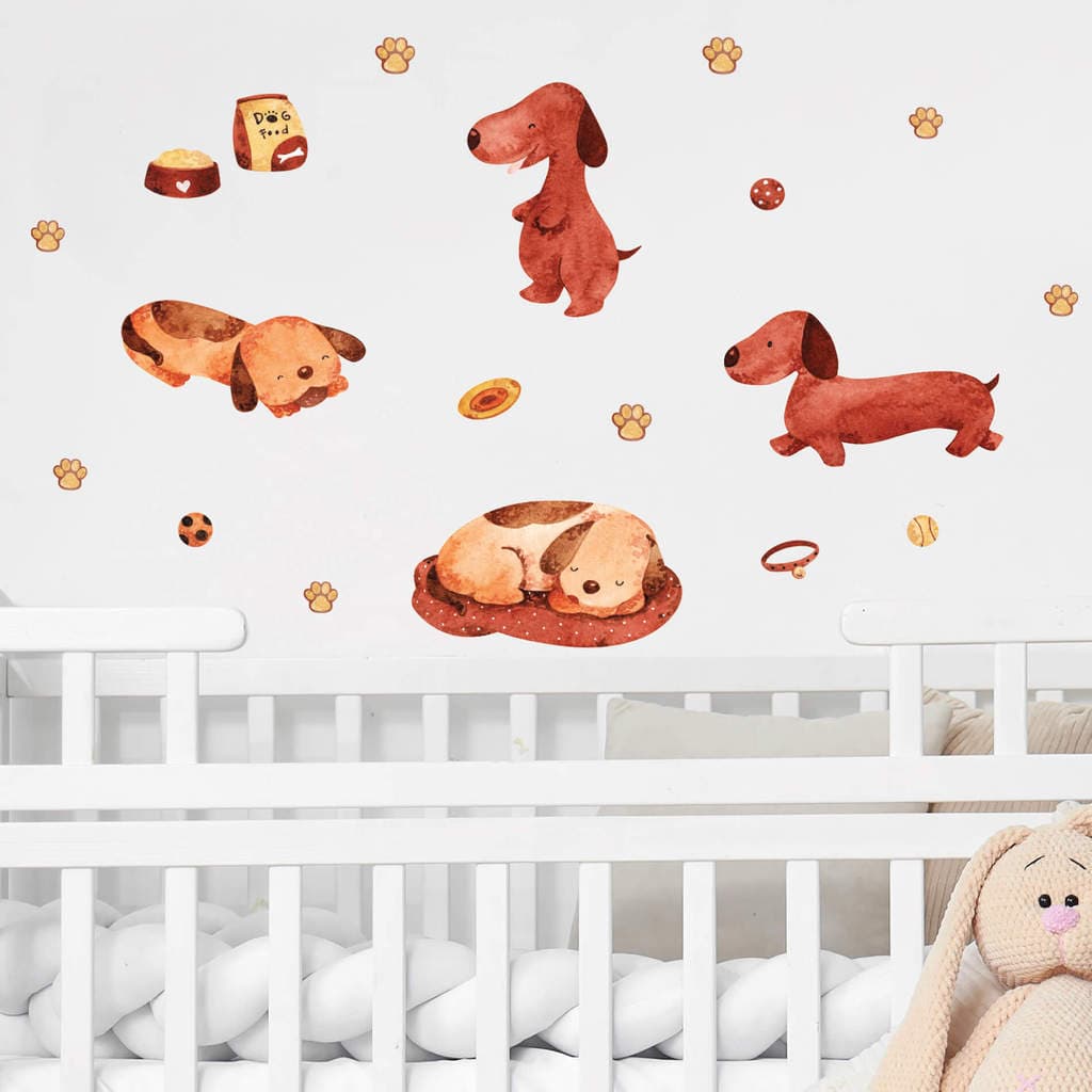 Adesivo de Parede Infantil Cachorrinhos Aquarela - 19 adesivos