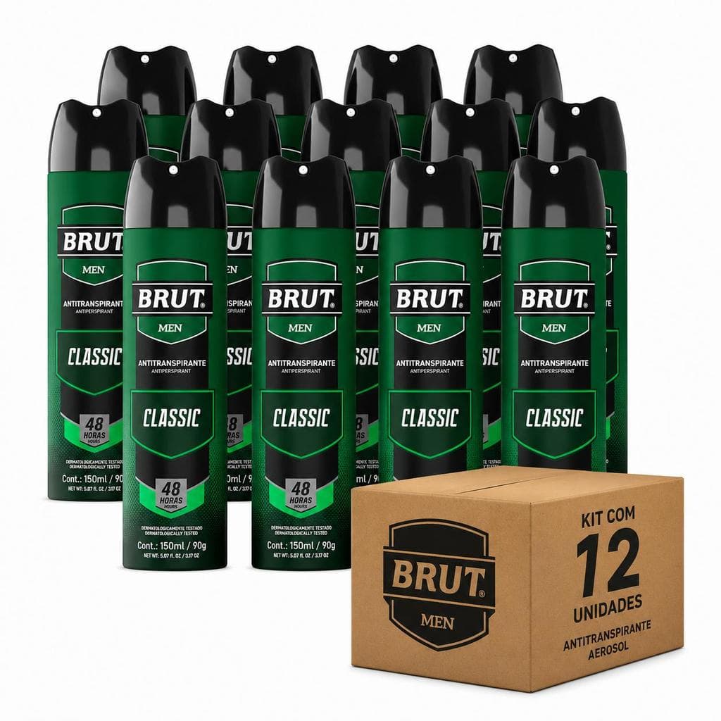 KIT COM 12UN - Antitranspirante BRUT Men Classic 150ml 48hrs