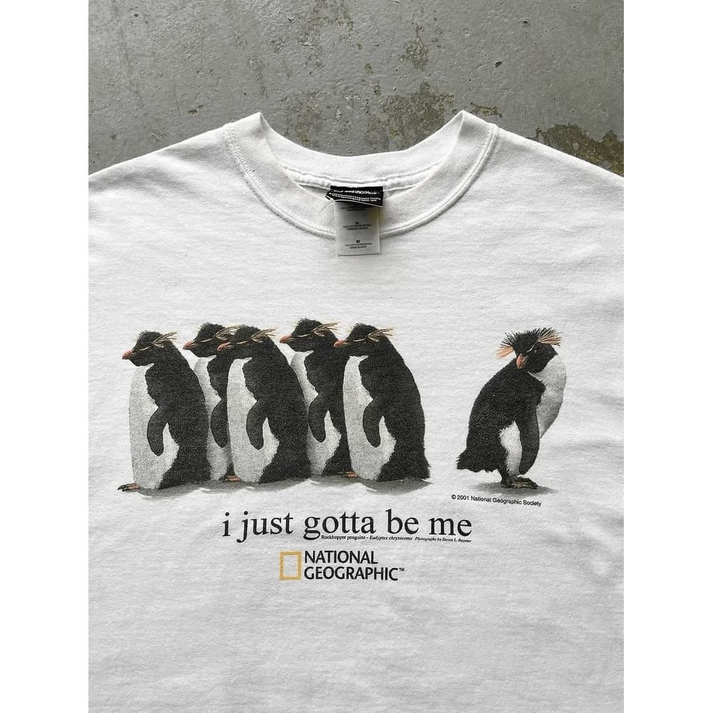 Moda Camiseta Eu Só Gotta Ser Me Divertido Pinguim Lazer Puro Algodão Em Torno Do Pescoço Topo 2026 Verão Nova Manga Cur
