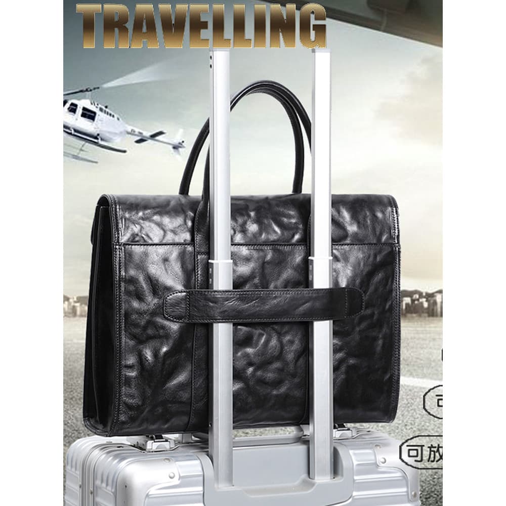 Bolsa masculina de couro de grão de embreagem, maleta de couro genuíno, pode pendurar carrinho, bolsa de computador de v