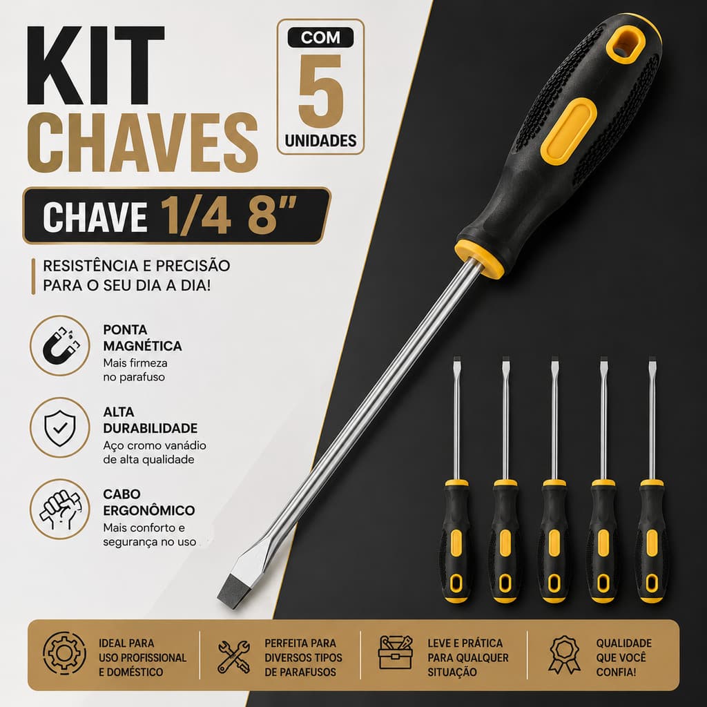 Kit 5 Chaves De Fenda 1/4 8'' Peça Imantada Startools