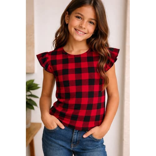 Camiseta Xadrez Vermelha Infantil Festa Junina Menina Frufru