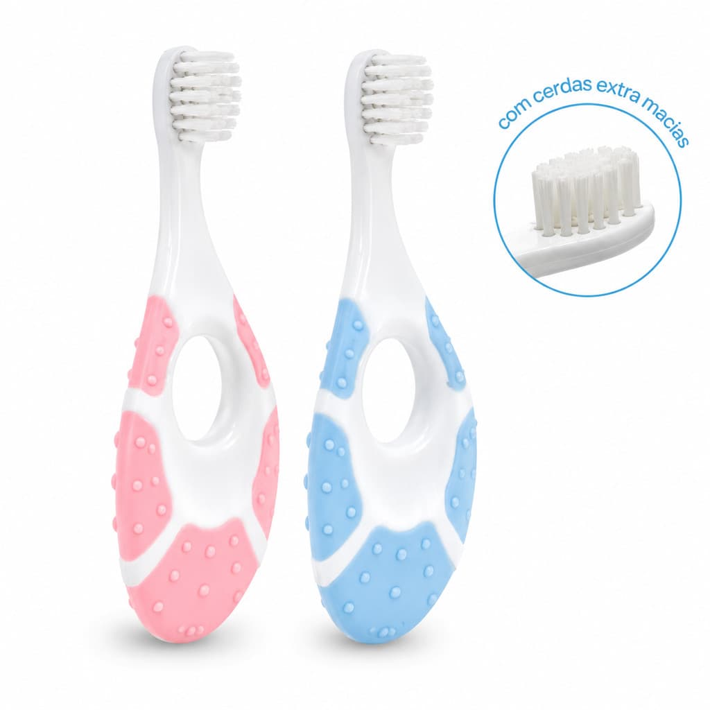 Escova Primeiros Dentes Bebê Silicone Macio 0 a 2 Anos