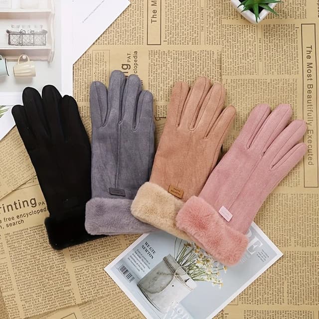 Luvas Elegantes de Veludo para Mulheres, para Outono e Inverno, com Função Touchscreen
