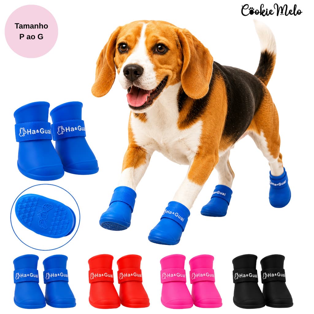 Bota Botinha Pet Para Chuva de Silicone Protege Pata Cachorro Gato para Passeio