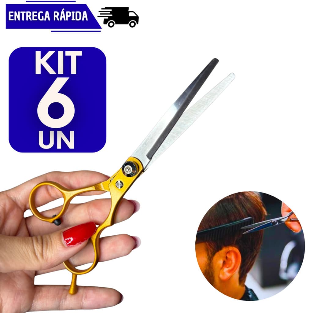 Kit 6 Tesouras Profissional 6 Polegadas Inox Corte Suave E Preciso Barbeiro Cabelo Cabeleireiro Barba Multiuso