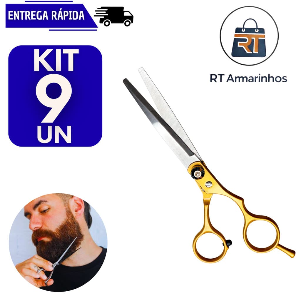 9 Tesouras Profissional 6 Polegadas Inox Corte Suave E Preciso Barbeiro Cabelo Cabeleireiro Barba Multiuso