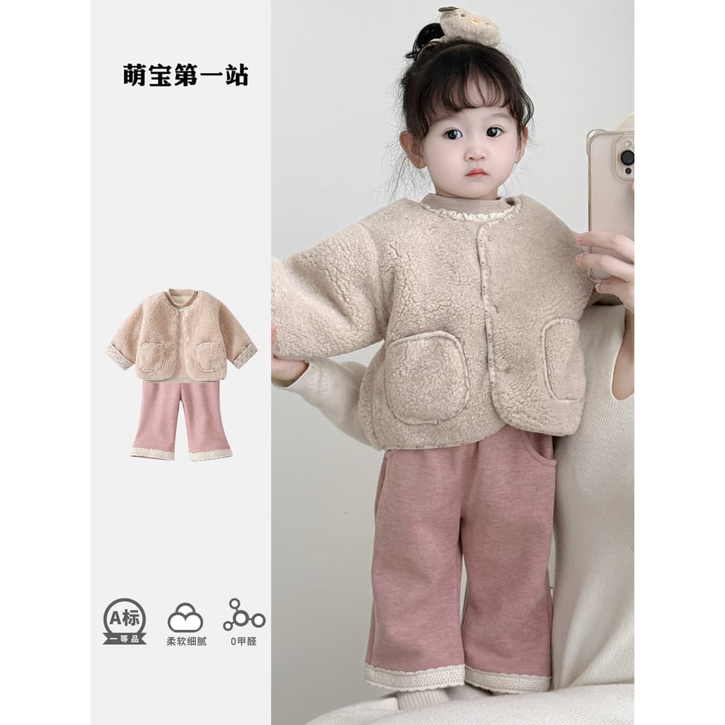 Bebê menina outono inverno estilo forro de lã terno pequena lua idade princesa moda Casual dividir terno de três peças
