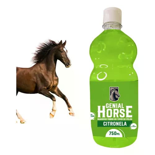 Shampoo Genial Horse Citronela Limpeza Profunda Brilho Intenso Aroma Duradouro Todos os Tipos de Pelos de Cavalos 750ml