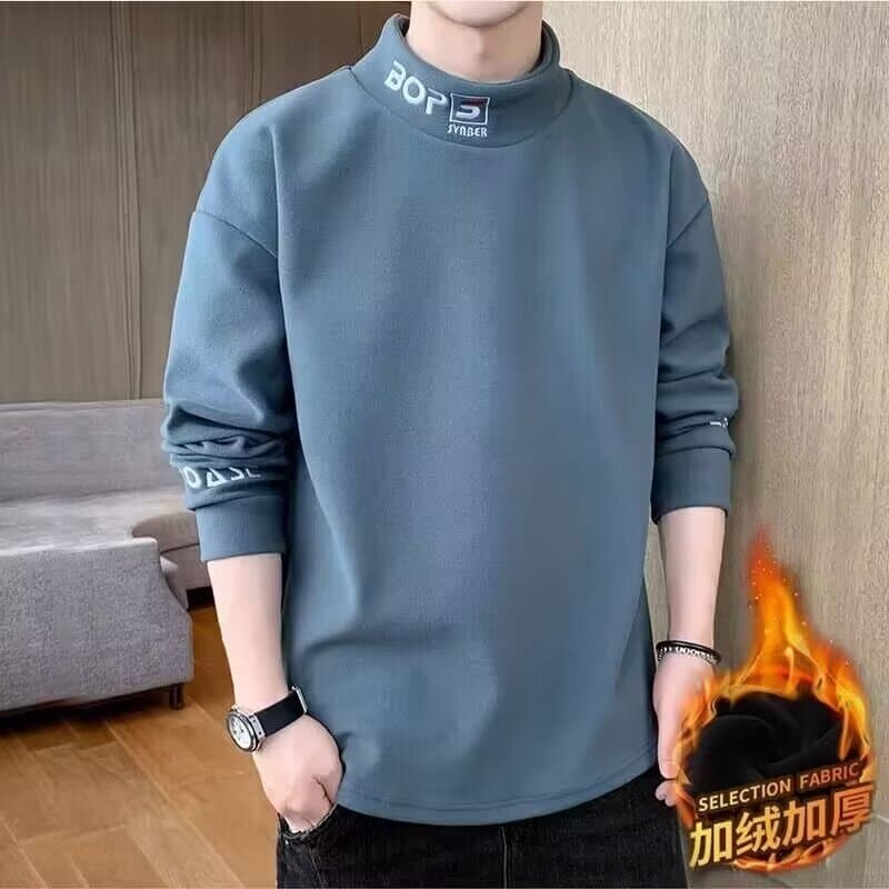 Shopping Leak-Picking Half-Turtleneck Moletom Masculino Camiseta de Manga Comprida Dupla Face Veludo Alemão