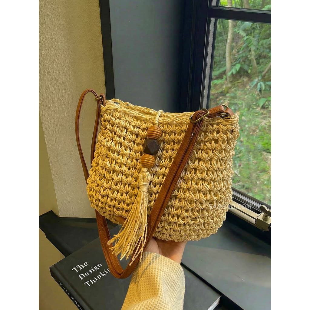 bolsa transversal feminino Bolsa Verão nicho beira-mar férias palha tecido saco feminino 2026 novo estilo All-Match saco