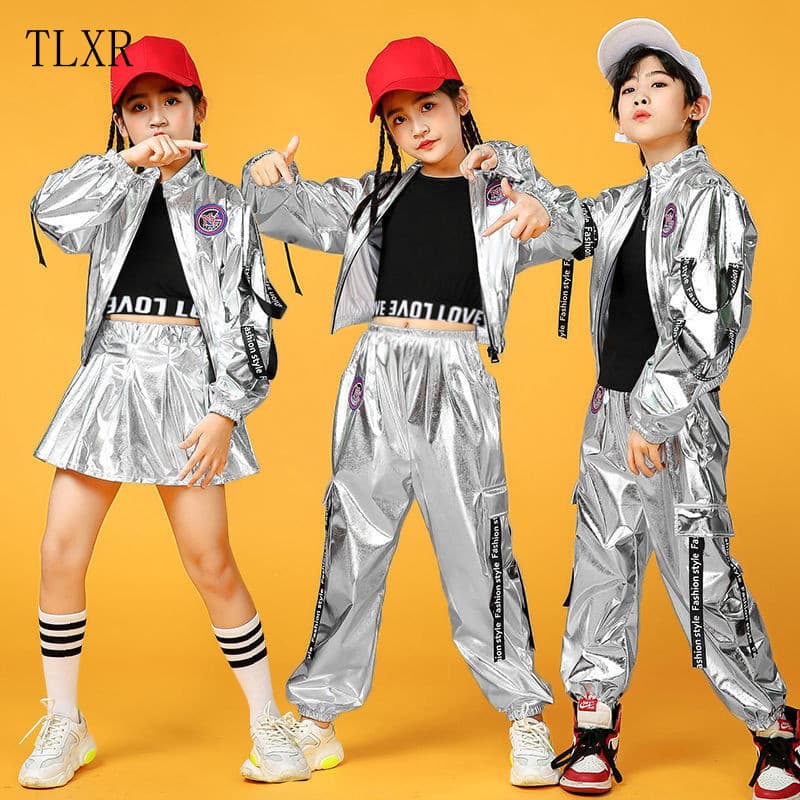 Traje de dança de rua infantil para meninos e meninas, estilo Hip-Hop, moderno e estiloso, com bateria, para passarela e