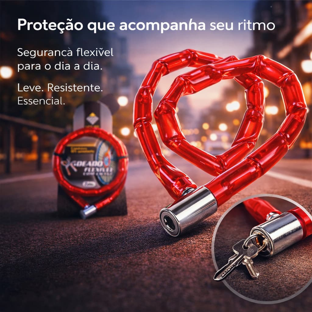 Cadeado Trava Flexivel 80cm Com Chave Moto Bicicleta Portao Cabo De Aco Seguranca
