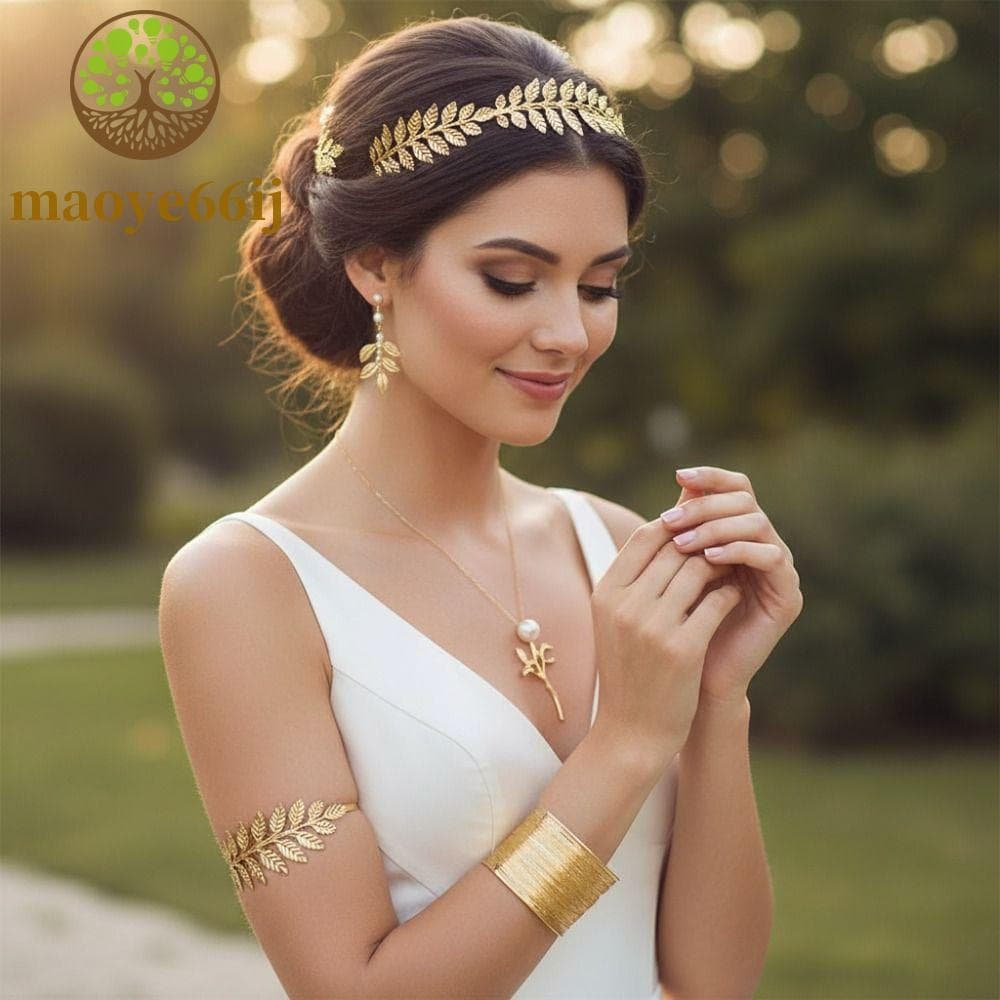 MAOYE66 Joias De Cabelo Da Deusa Grega , Brincos De Noiva Conjunto De Casamento Feminino Barroco , Design De Folha
