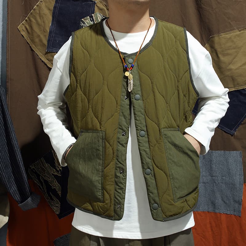 Outono inverno novo estilo japonês Retro acolchoado engrossado ferramentas colete Multi-bolso solto acolchoado algodão q