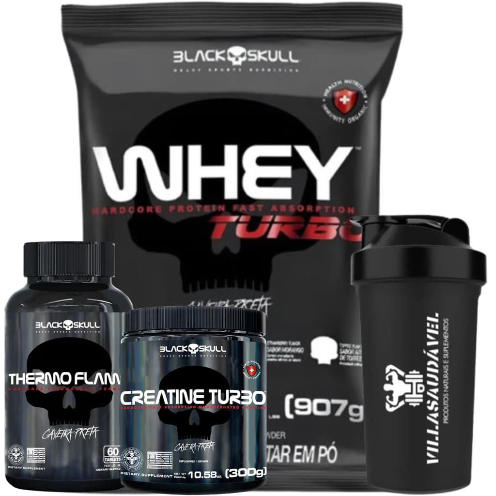 Combo Black Skull Whey Turbo + CreaTurbo300 + Thermoflame60 + Coq