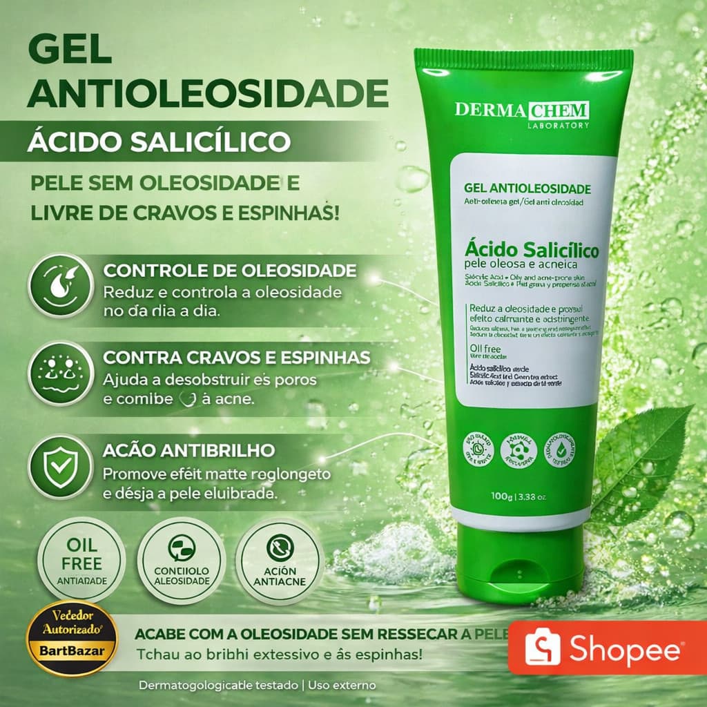 Gel Facial Ácido Salicílico Dermachem 100g Antioleosidade Creme Secativo Espinhas Cravos Acne Original
