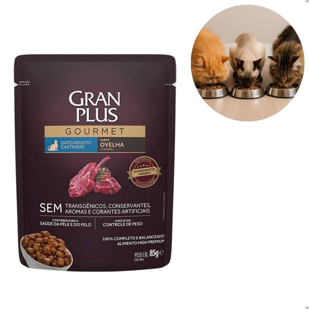 Ração Úmida GranPlus Gourmet Sachê Ovelha para Gatos Castrados