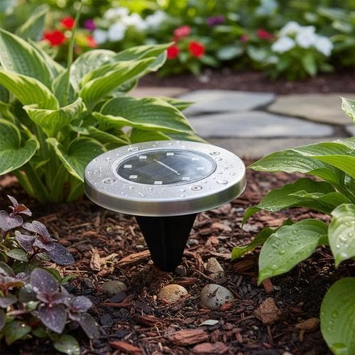 2 Un Luminária Arandela Solar Chão Espeto Jardim 8 Led Prateado