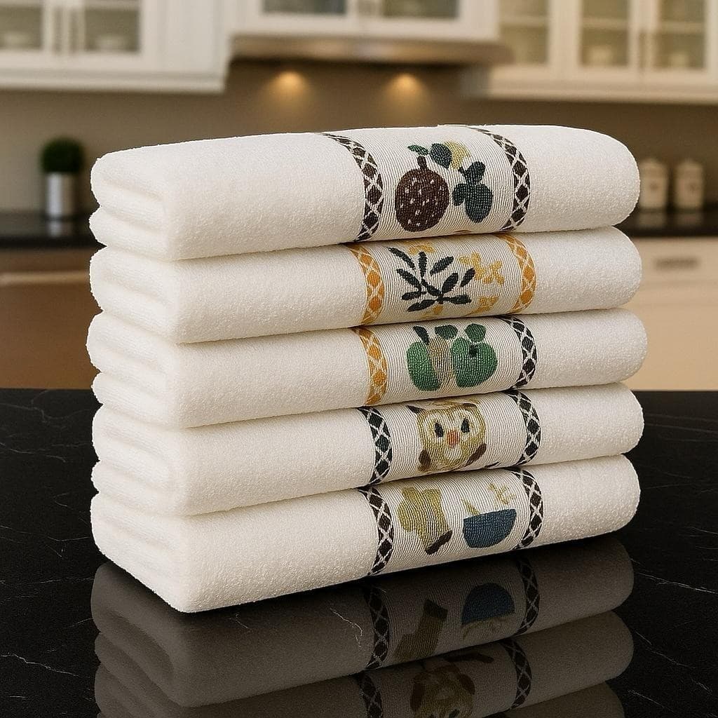 Kit 6 Pano De Prato Copa 100% Algodão atoalhado 45x65cm Barra Decorada Alta Absorção E Qualidade
