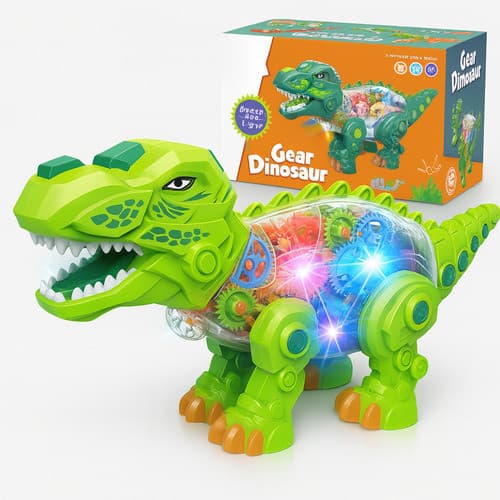 Dinossauro Rex Brinquedo Anda Som Luz Rugido Engrenagens Coloridas Infantil Menino 3 Anos 16x28cm Presente Divertido