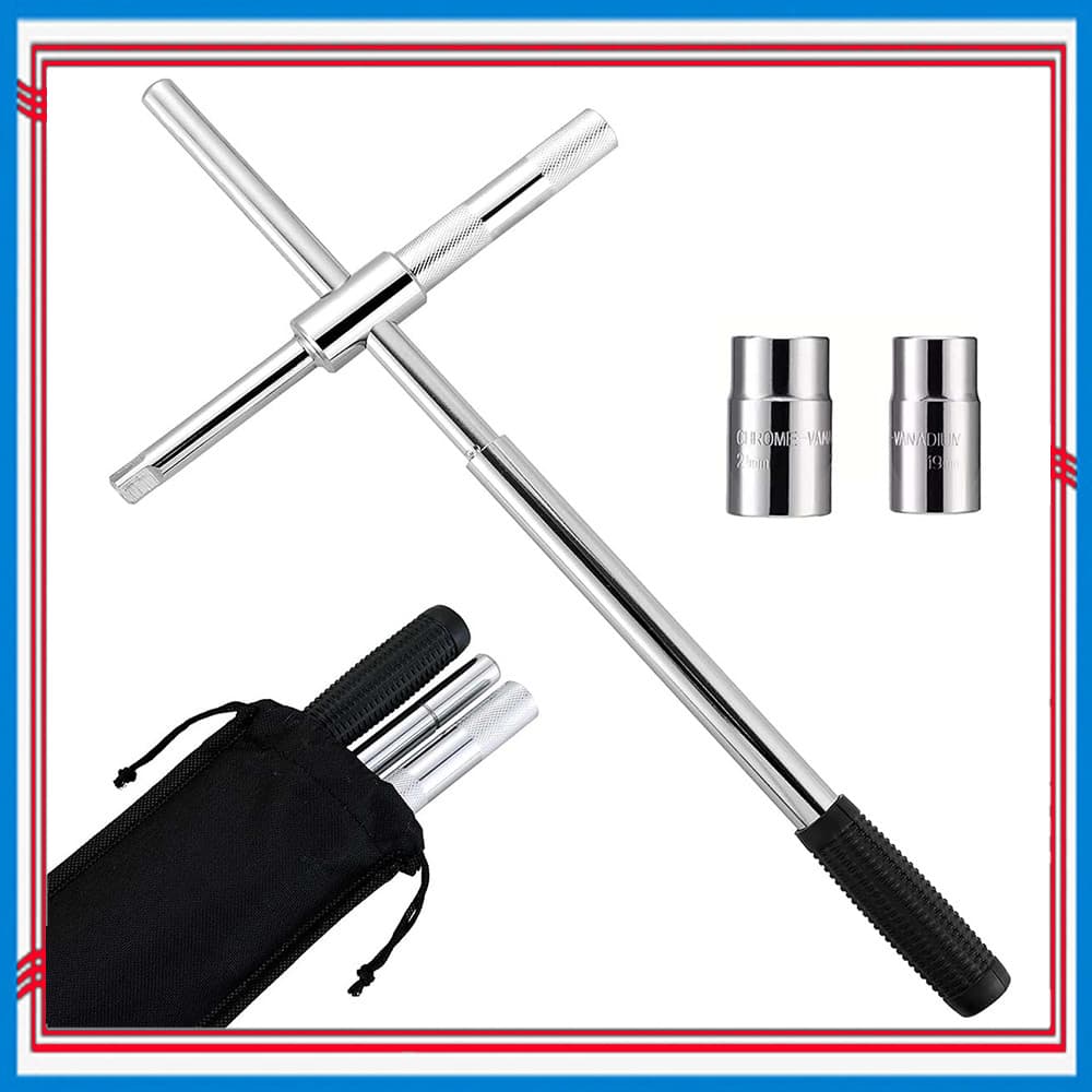 5 Peças Chave de roda estendida universal resistente, chave de porca de 4 vias com soquetes de 17/19/21/23 mm, portátil