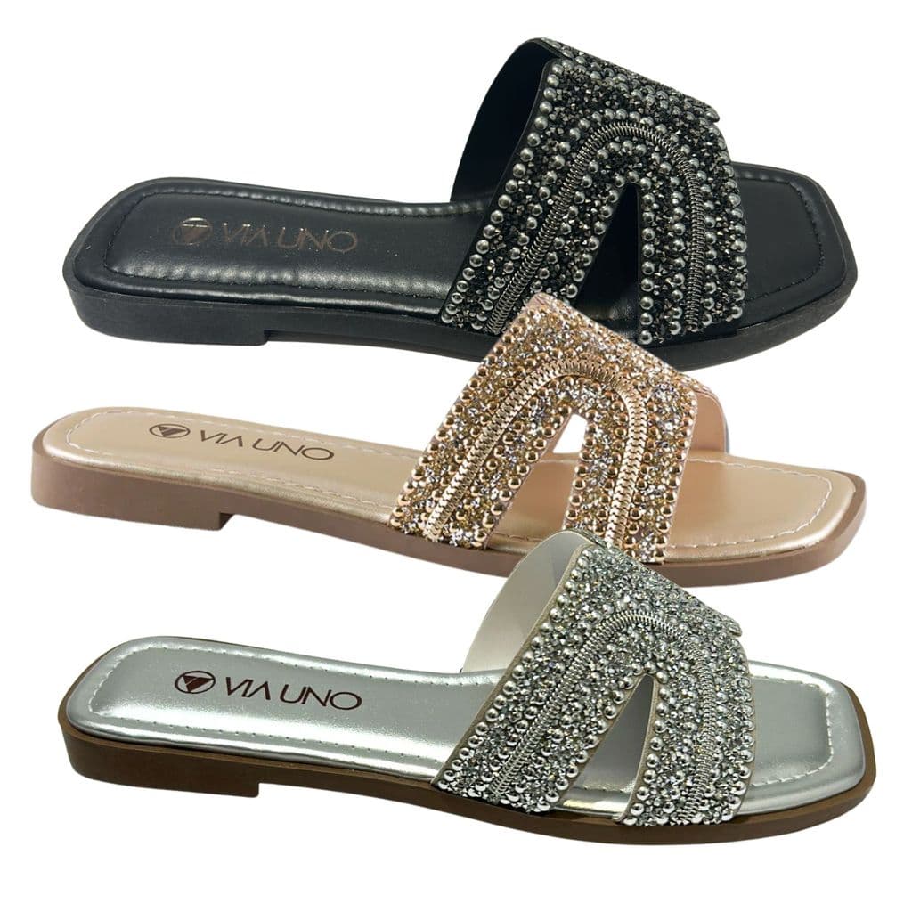Chinelo Sandália Rasteirinha Via Uno Chinelo Feminino Strass H 948028 Original