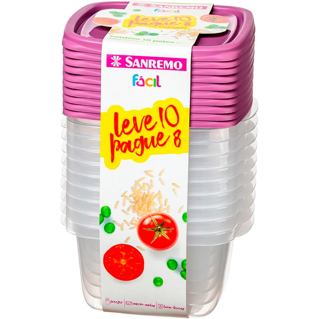 Conjunto 10 potes de 800ml hermetrico Sanremo com alça para manuseio
