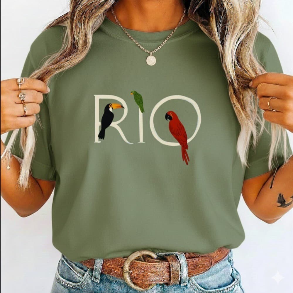 Camiseta Feminina Estampa Rio 100% Algodão Casual Básica Tendência Lançamento