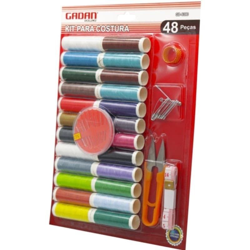 Kit para Costura 48 Peças Completo  linhas coloridas  agulhas para Reparos fita métrica tesoura
