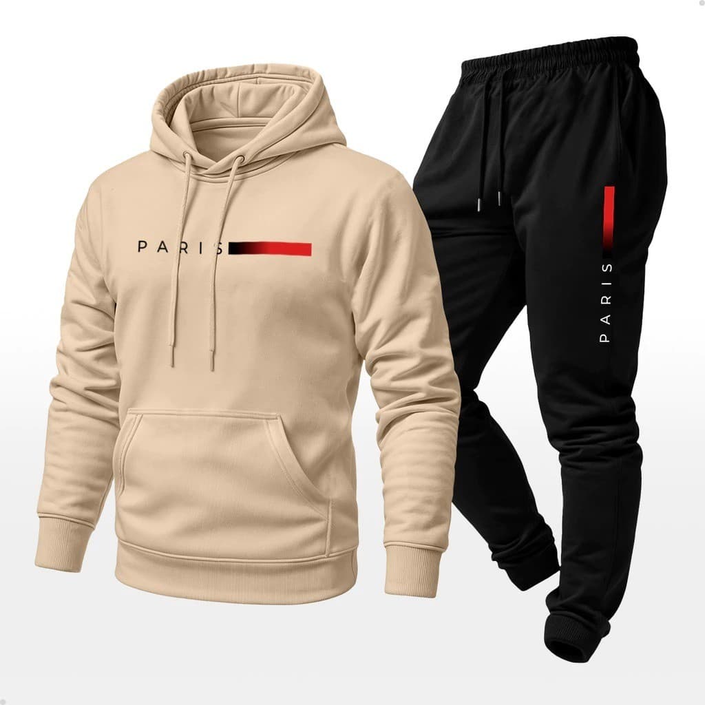 Conjunto Moletom Unissex Paris Calça e Blusa Com Capuz Bolso Canguru Masculino Feminino Algodão