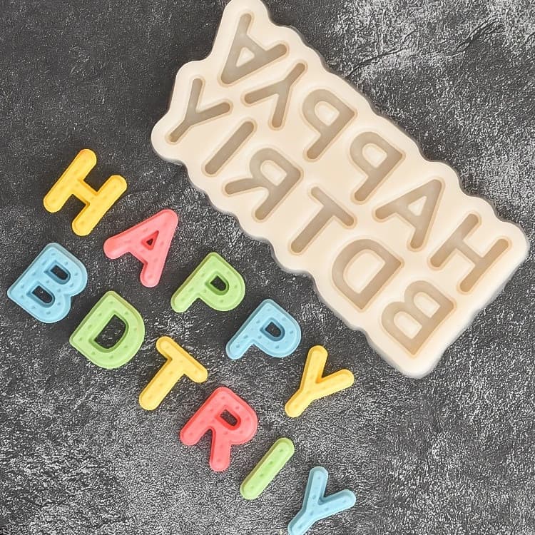 Molde de Silicone 3D para Decoração de Confeitaria, Letras de Feliz Aniversário, Chocolate, Gummy, DIY para Fazer Bolos