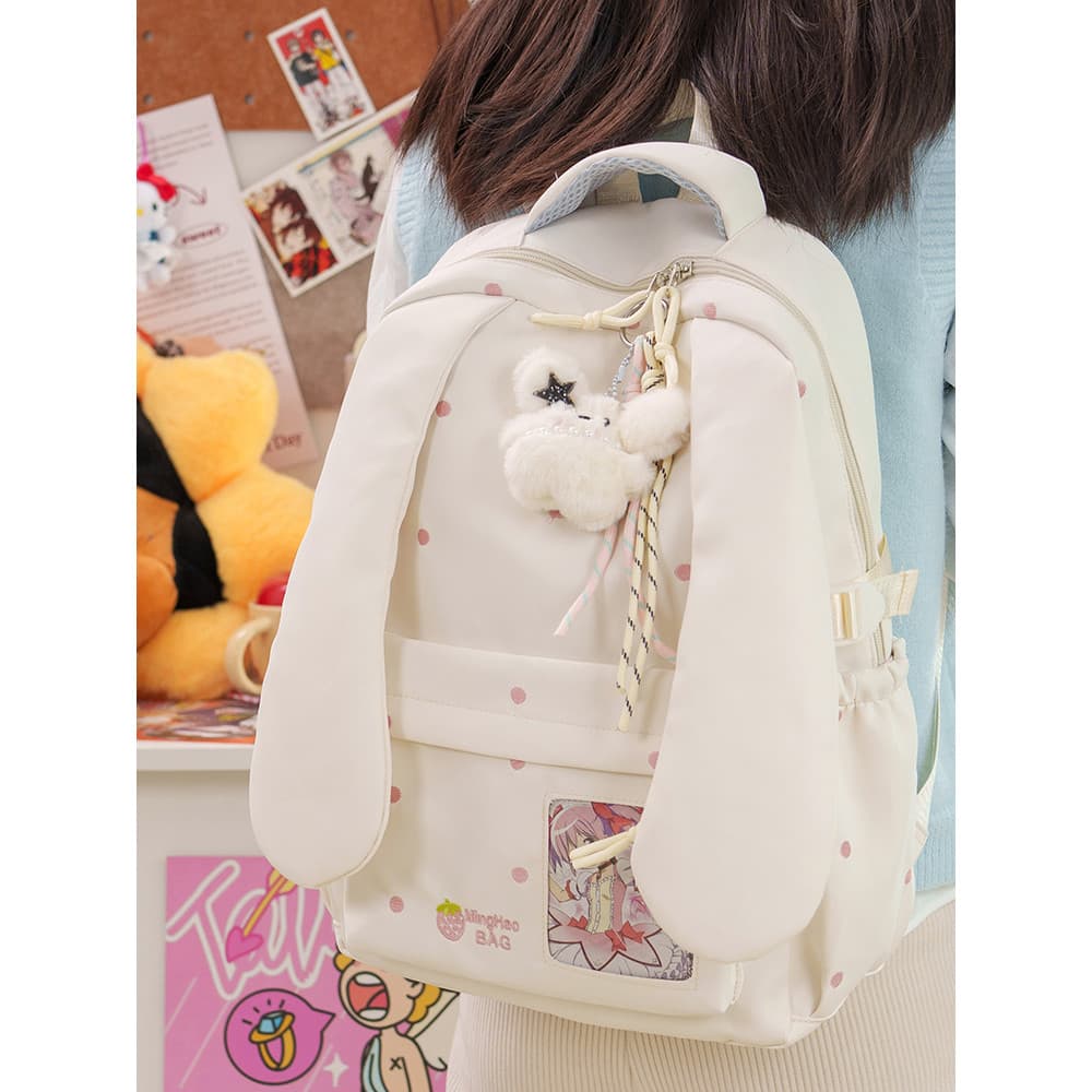 2026 novo estilo menina mochila bonito orelha de coelho mochila grande capacidade leve redução de carga menina júnior sa