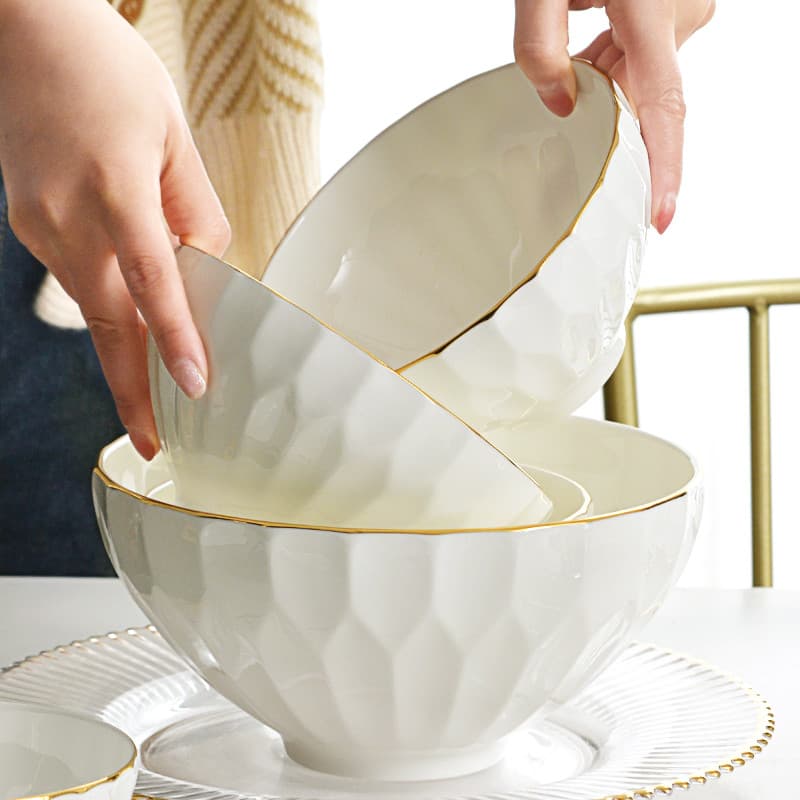 Osso China tigela de arroz combinação doméstica 17cm comer tigela 2026 novo estilo Phnom Penh tigela de arroz em relevo