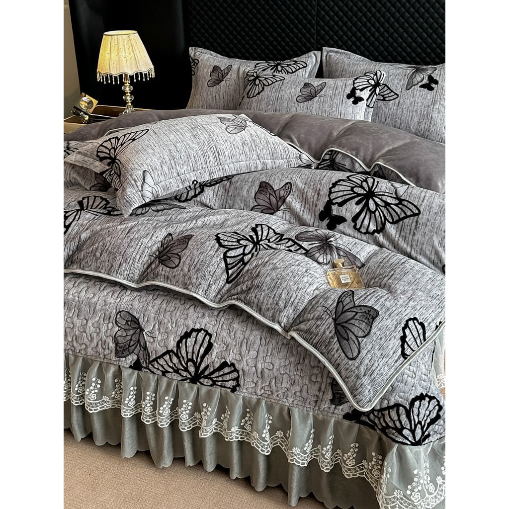 Estilo princesa leite velo conjunto de quatro peças capa de cama estilo inverno engrossado quente Coral velo colcha capa