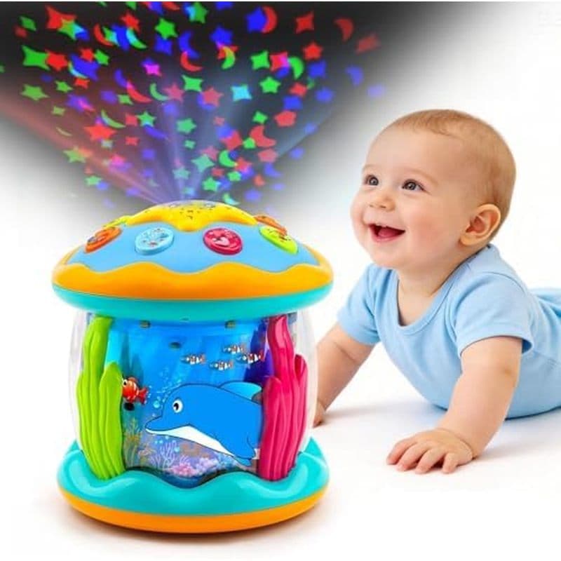 Brinquedos Para Bebês De 6 A 12 Meses , Projetor Oceano Giratório , Musical , Iluminado , 0 6 Aquário , Rastejantes , 4