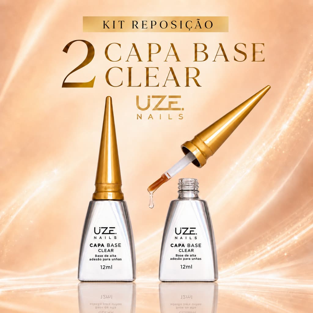 Kit 2 Capa Base Clear Uze Nails 12ml Alta Adesão Unhas Gel Fibra