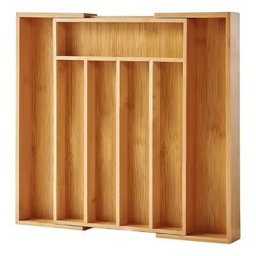 Porta Talheres Gaveta Bambu 7 Divisoria Extensivel Ajustavel