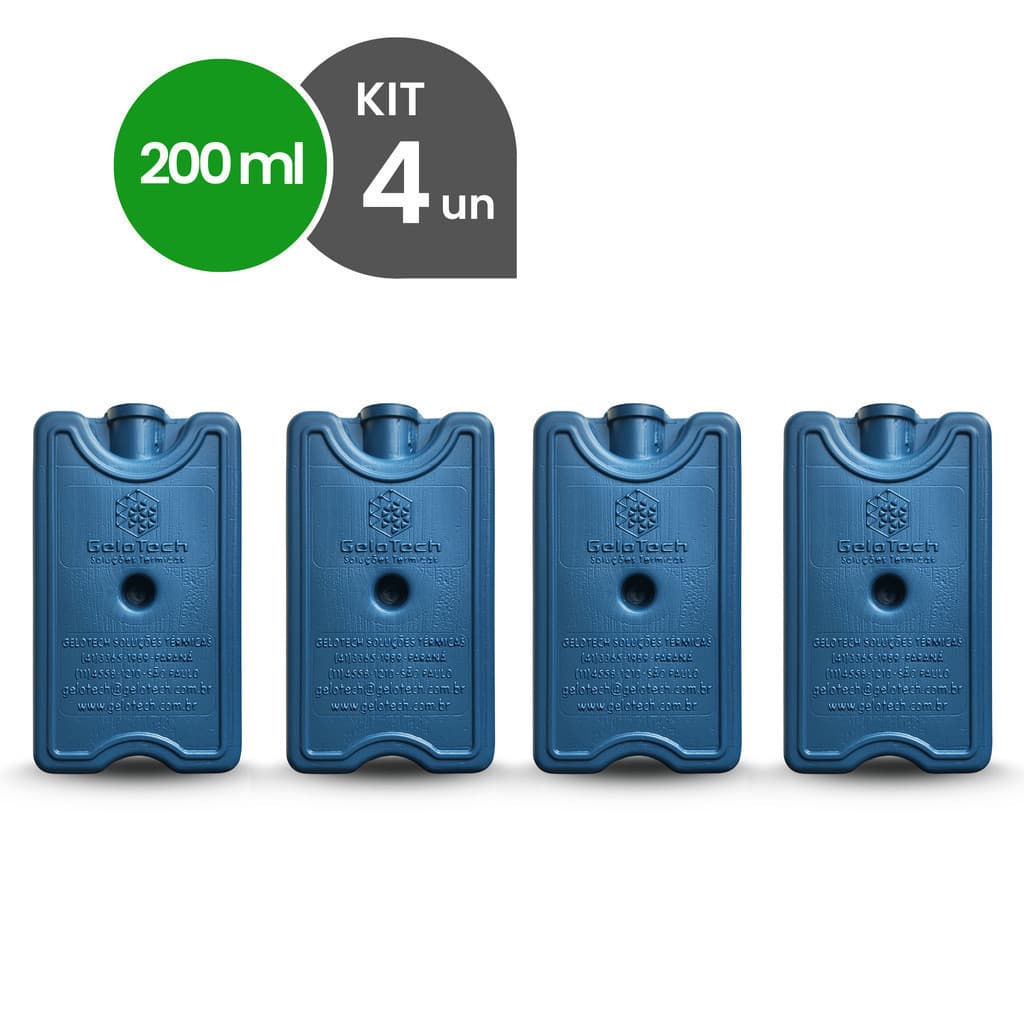 Kit 4 Gelo Reutilizável 200ml Até 8h Gelado Não Molha | GeloTech Rígido Gel Artificial Atóxico