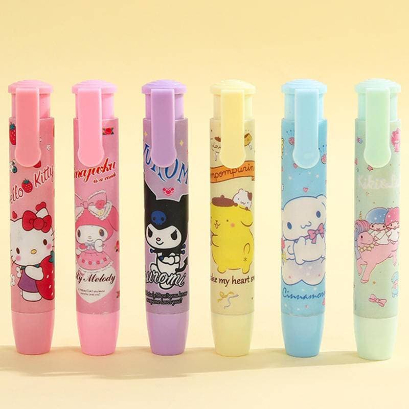 Sanrio My Melody Kuromi Cinnamoroll Pompompurin Pequenas Estrelas Gêmeas Capa de Borracha em Forma de Novidada Escola Lápis A