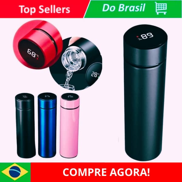Garrafa Inteligente Térmica Inox Termômetro Led Isolamento Moderna Agua Chás Quente Frio 500ml
