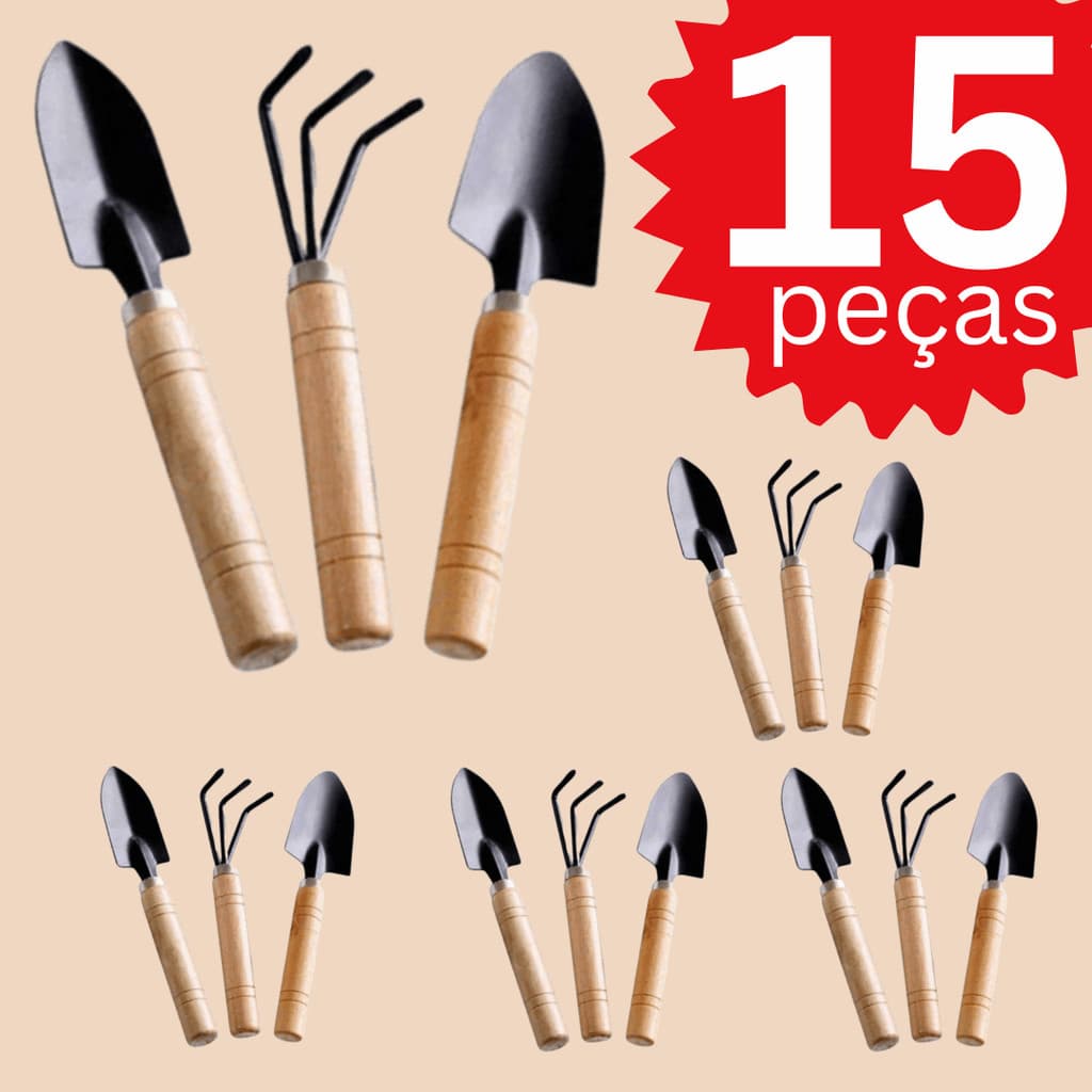 15 Ferramentas de Jardinagem Garfo Pazinha Larga Transplantador Cultivo com Ancinho e Pá Conjunto Jardim Horta